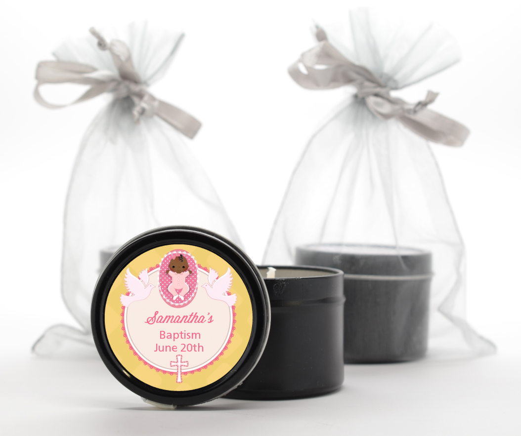  Baby Girl - Baptism / Christening Black Candle Tin Favors Option 1