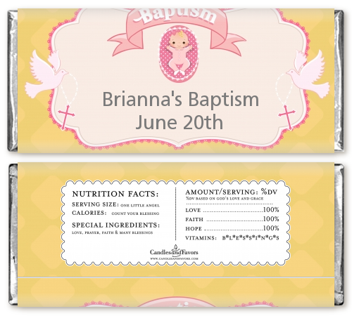  Baby Girl - Personalized Baptism / Christening Candy Bar Wrappers Option 1