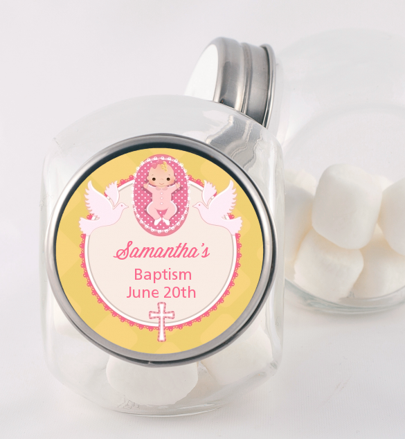  Baby Girl - Personalized Baptism / Christening Candy Jar Option 1