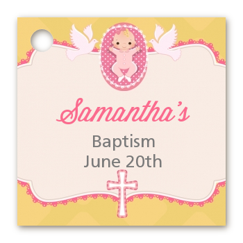  Baby Girl - Personalized Baptism / Christening Card Stock Favor Tags Option 1