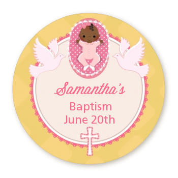  Baby Girl - Round Personalized Baptism / Christening Sticker Labels Option 1