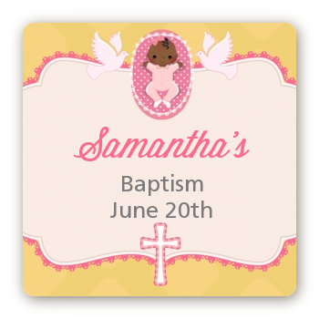  Baby Girl - Square Personalized Baptism / Christening Sticker Labels Option 1