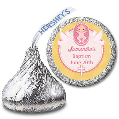 Baby Girl - Hershey Kiss Baptism / Christening Sticker Labels Option 1