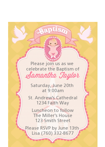  Baby Girl - Baptism / Christening Petite Invitations Option 1