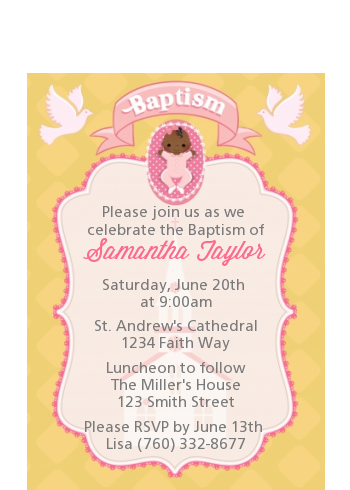  Baby Girl - Baptism / Christening Petite Invitations Option 1