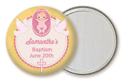  Baby Girl - Personalized Baptism / Christening Pocket Mirror Favors Option 1