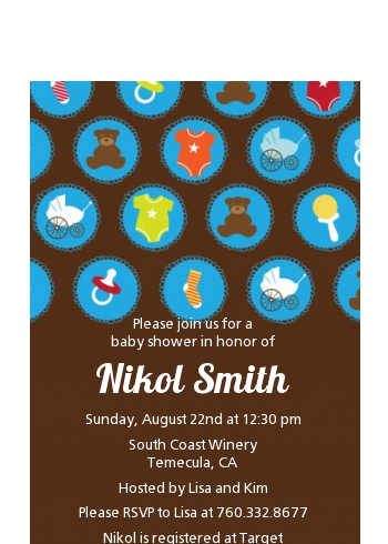 Baby Icons Blue - Baby Shower Petite Invitations