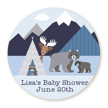  Baby Mountain Trail - Round Personalized Baby Shower Sticker Labels 