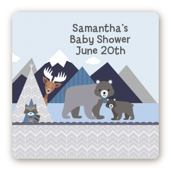 Baby Mountain Trail - Square Personalized Baby Shower Sticker Labels