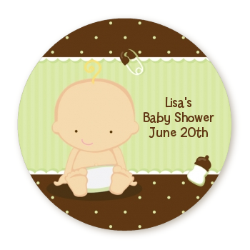  Baby Neutral Caucasian - Round Personalized Baby Shower Sticker Labels 