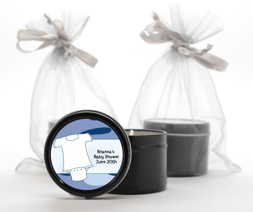  Baby Outfit Camouflage - Baby Shower Black Candle Tin Favors Blue