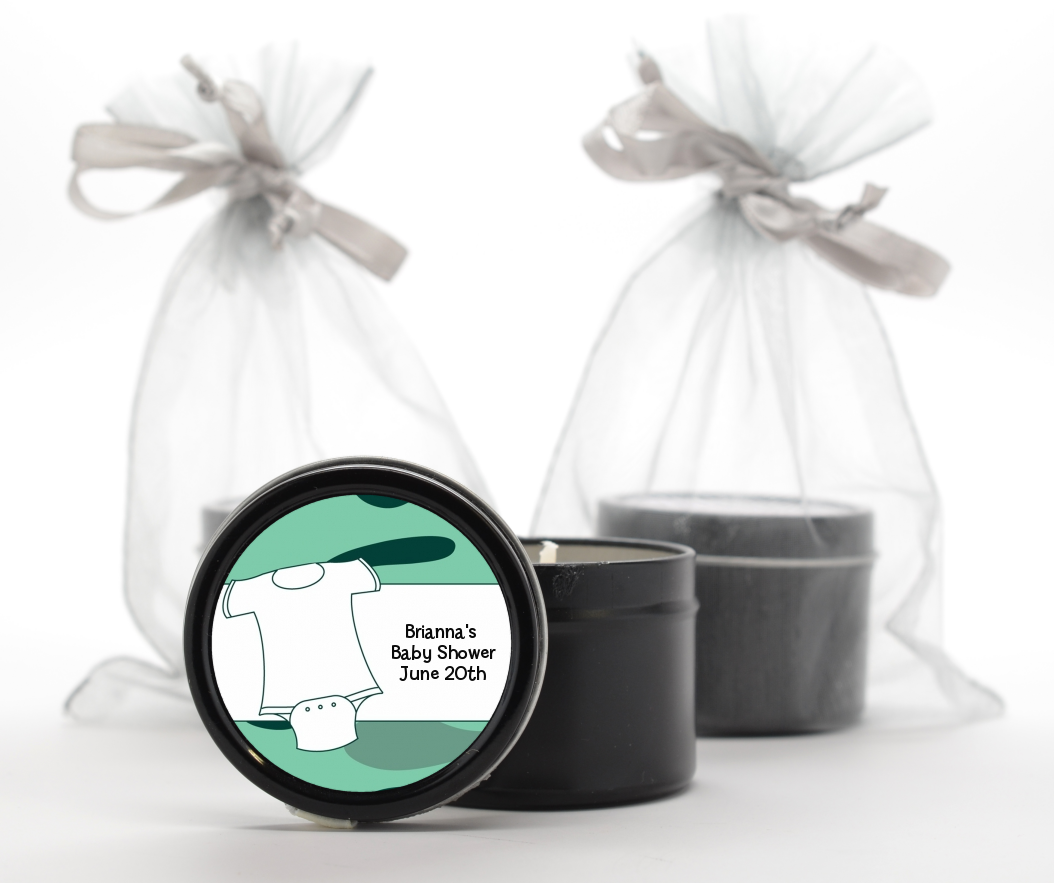  Baby Outfit Camouflage - Baby Shower Black Candle Tin Favors Blue