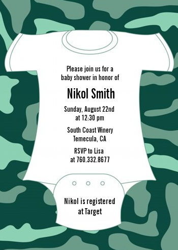  Baby Outfit Camouflage - Baby Shower Invitations 
