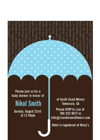 Baby Sprinkle Umbrella Blue - Baby Shower Petite Invitations