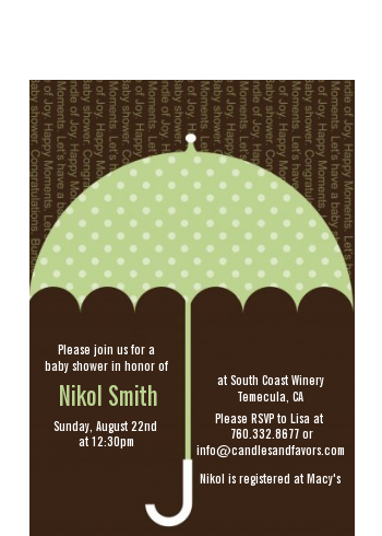 Baby Sprinkle Umbrella Green - Baby Shower Petite Invitations