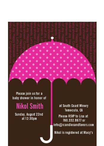 Baby Sprinkle Umbrella Pink - Baby Shower Petite Invitations