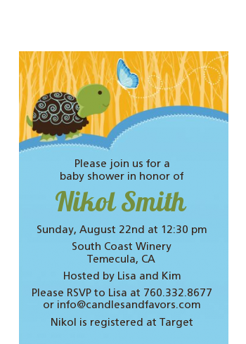 Baby Turtle Blue - Baby Shower Petite Invitations