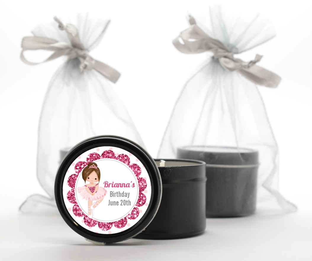  Ballerina - Birthday Party Black Candle Tin Favors Black Hair