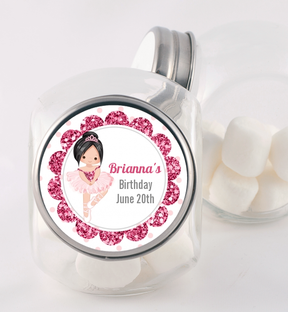  Ballerina - Personalized Birthday Party Candy Jar Black Hair