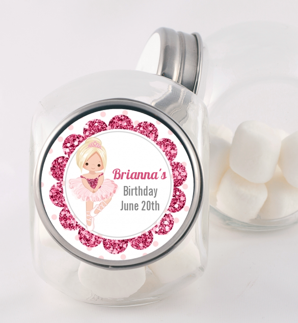  Ballerina - Personalized Birthday Party Candy Jar Black Hair