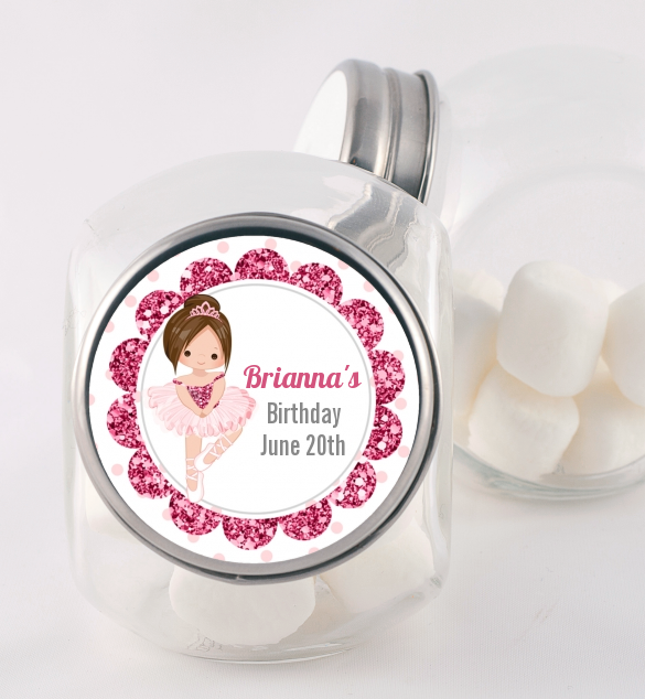  Ballerina - Personalized Birthday Party Candy Jar Black Hair