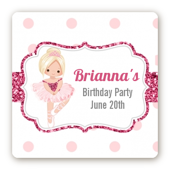  Ballerina - Square Personalized Birthday Party Sticker Labels Black Hair