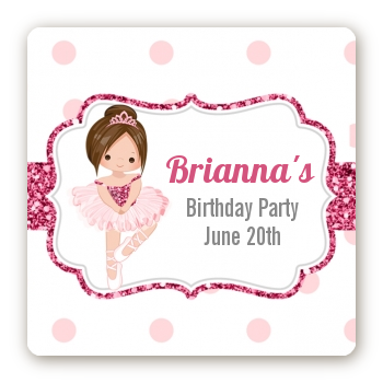  Ballerina - Square Personalized Birthday Party Sticker Labels Black Hair