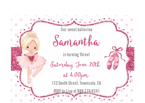  Ballerina - Birthday Party Petite Invitations Black Hair