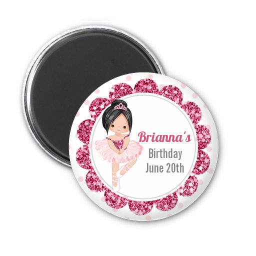  Ballerina - Personalized Birthday Party Magnet Favors Black Hair