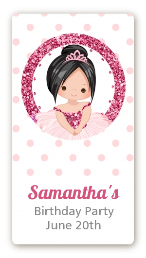  Ballerina - Custom Rectangle Birthday Party Sticker/Labels Black Hair