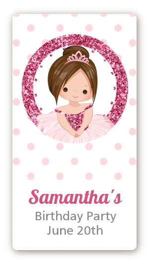  Ballerina - Custom Rectangle Birthday Party Sticker/Labels Black Hair