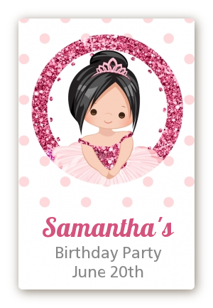  Ballerina - Custom Large Rectangle Birthday Party Sticker/Labels Black Hair