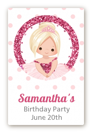  Ballerina - Custom Large Rectangle Birthday Party Sticker/Labels Black Hair