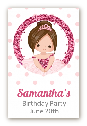  Ballerina - Custom Large Rectangle Birthday Party Sticker/Labels Black Hair