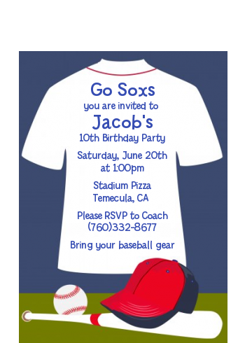 Baseball Jersey Blue and Red - Birthday Party Petite Invitations