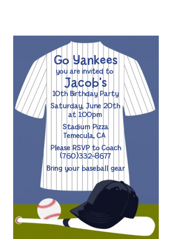 Baseball Jersey Blue and White Stripes - Birthday Party Petite Invitations