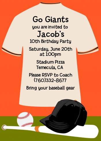 Baseball Jersey Orange and Black - Birthday Party Invitations