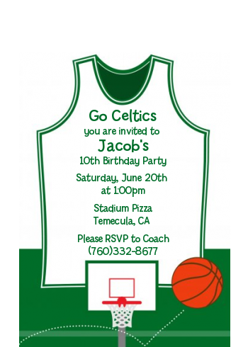 Basketball Jersey Green and White - Birthday Party Petite Invitations