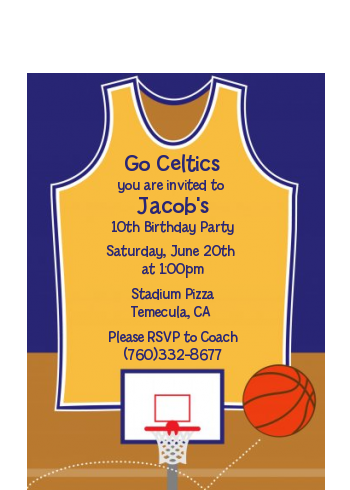 Basketball Purple and Yellow - Birthday Party Petite Invitations