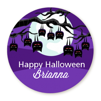  Bats On A Branch - Round Personalized Halloween Sticker Labels 