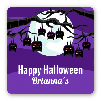 Bats On A Branch - Square Personalized Halloween Sticker Labels