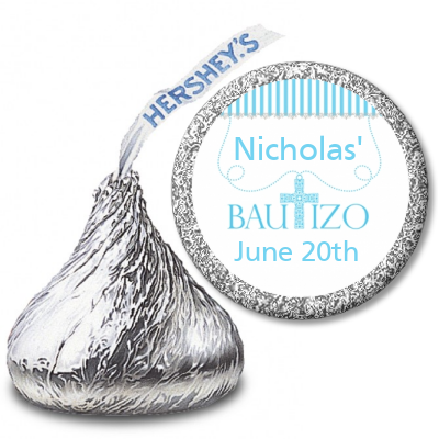 Bautizo Cross Blue - Hershey Kiss Baptism / Christening Sticker Labels