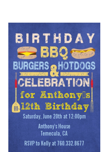  BBQ Hotdogs and Hamburgers - Birthday Party Petite Invitations Celebration