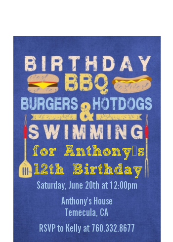  BBQ Hotdogs and Hamburgers - Birthday Party Petite Invitations Celebration