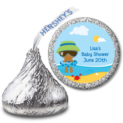 Beach Baby African American Boy - Hershey Kiss Baby Shower Sticker Labels