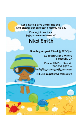 Beach Baby African American Boy - Baby Shower Petite Invitations