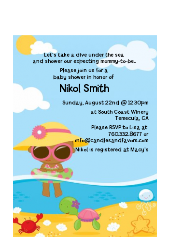 Beach Baby African American Girl - Baby Shower Petite Invitations