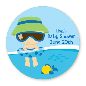  Beach Baby Boy - Round Personalized Baby Shower Sticker Labels 