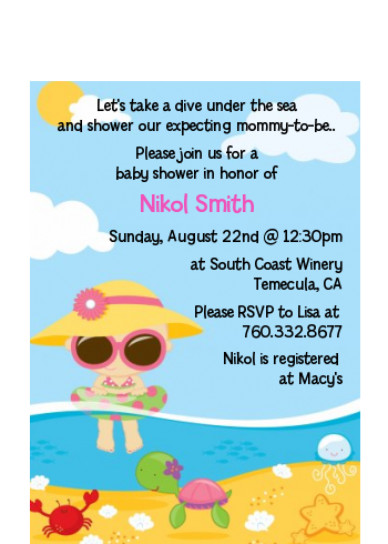  Beach Baby Girl - Baby Shower Petite Invitations Blue/Pink