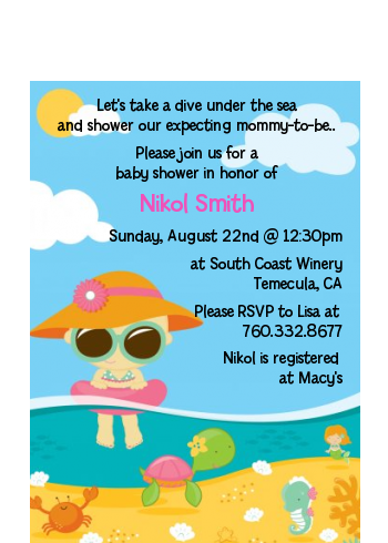  Beach Baby Girl - Baby Shower Petite Invitations Blue/Pink